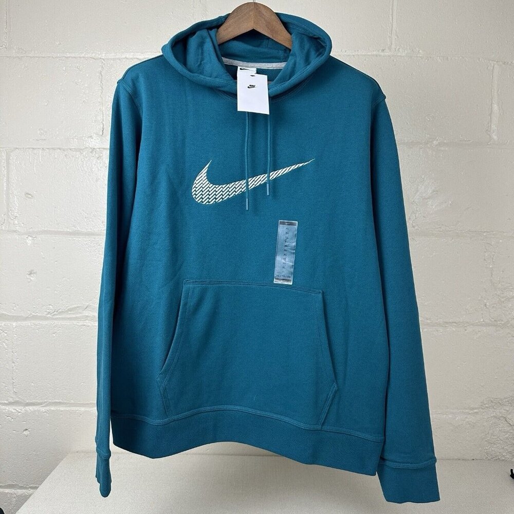 NEW Nike Sportswear French Terry Hoodie Mens Size XL Teal Embroidered Logo